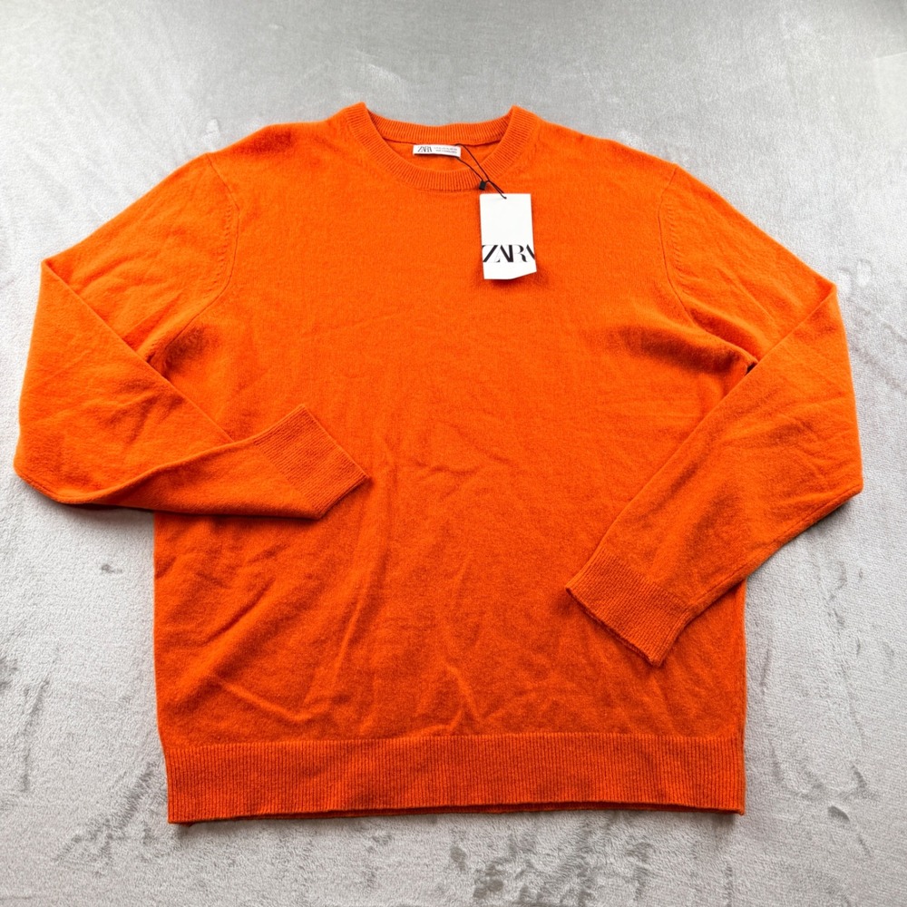 Zara Women's XL Crewneck Knit Long Sleeve Sweater Orange NWT